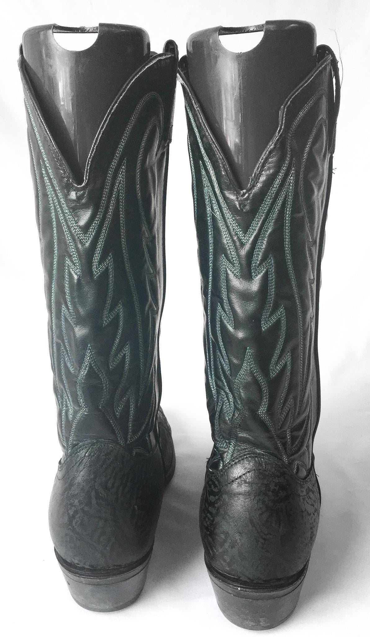Vintage Laredo Black Leather Cowboy Boots with Teal/Blue Embroidery, Style #2760, Men's Sz. 10D, Vintage Western Boots