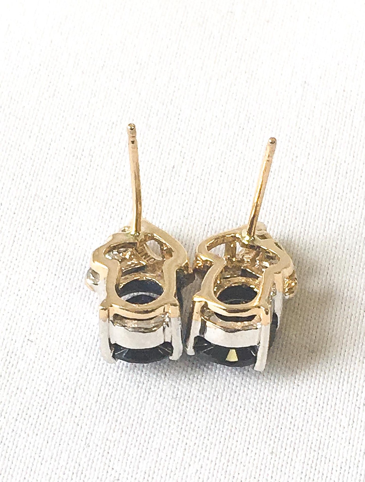 10K Yellow Gold Blue Sapphire Cubic Zirconia Abstract Oval Stud Earrings, Simple Everyday Elegant Minimalist Birthstone Earrings
