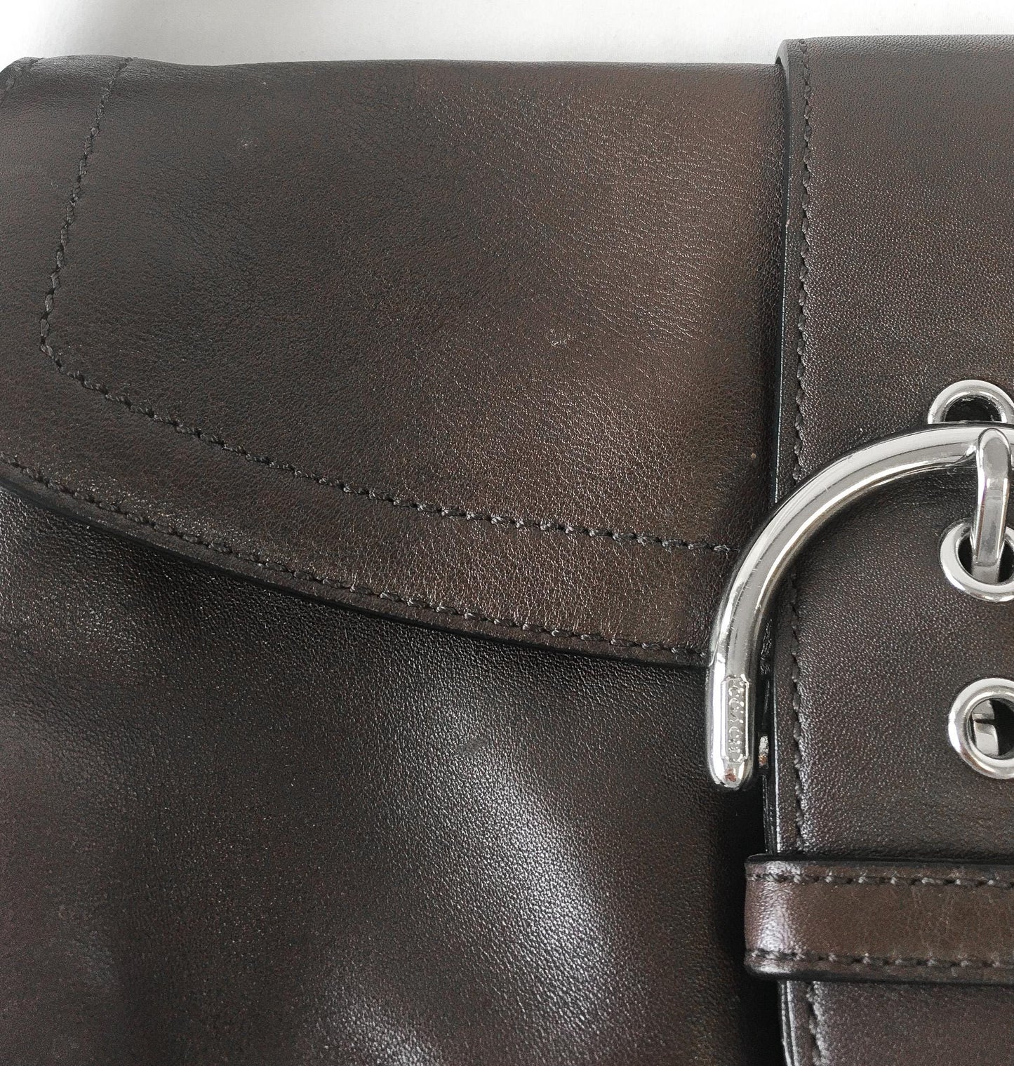 Y2K Coach Dark Brown Soho Buckle Double Pocket Shoulder Bag, Style #3653, Vintage Everyday Classic Coach Handbag