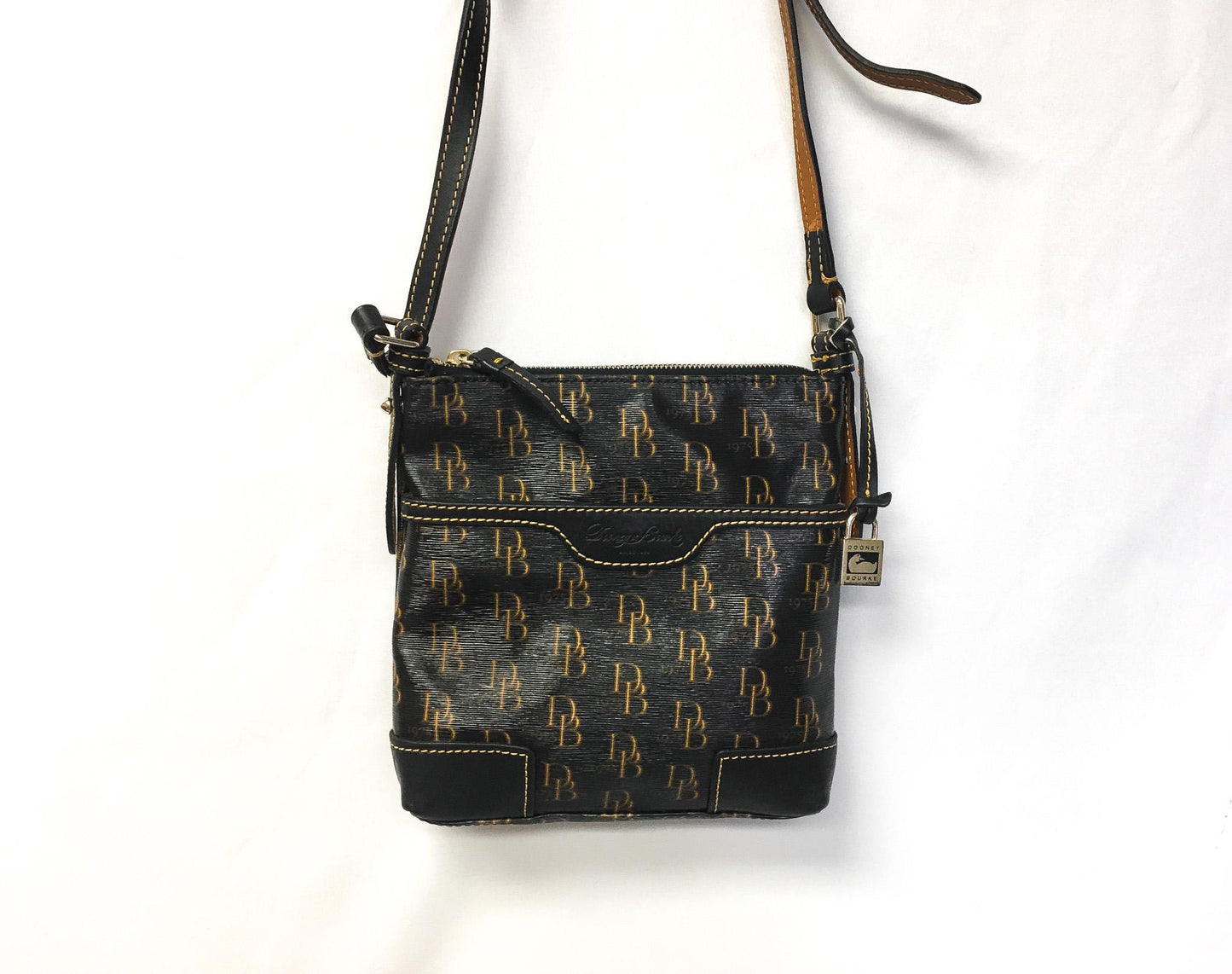 Y2K Dooney and Bourke Black 1975 Monogram Logo Shoulder Crossbody Bag