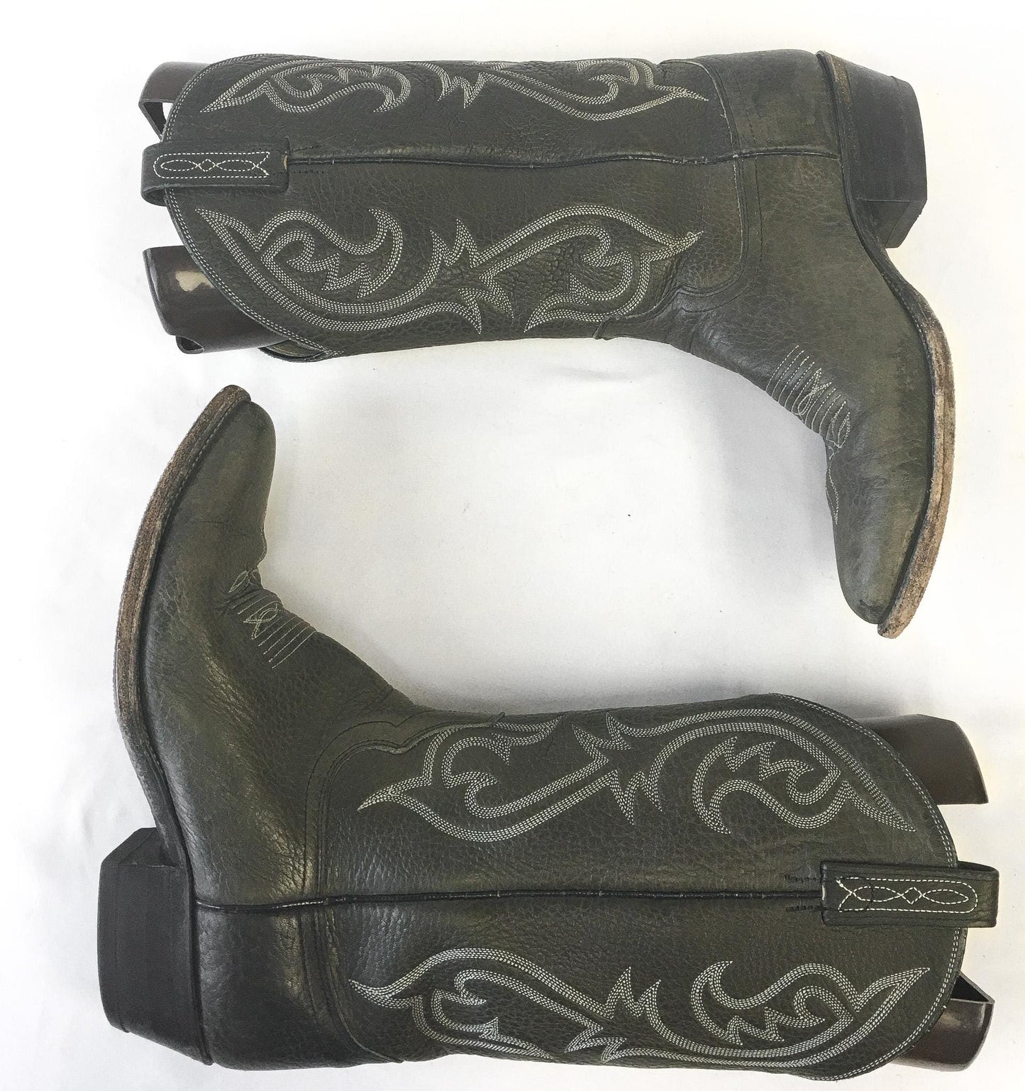 Vintage Dan Post Dark Gray/Olive Green Leather Embroidered Cowboy Boots, Style #06926, Men's Sz. 10.5D, Vintage Western Boots