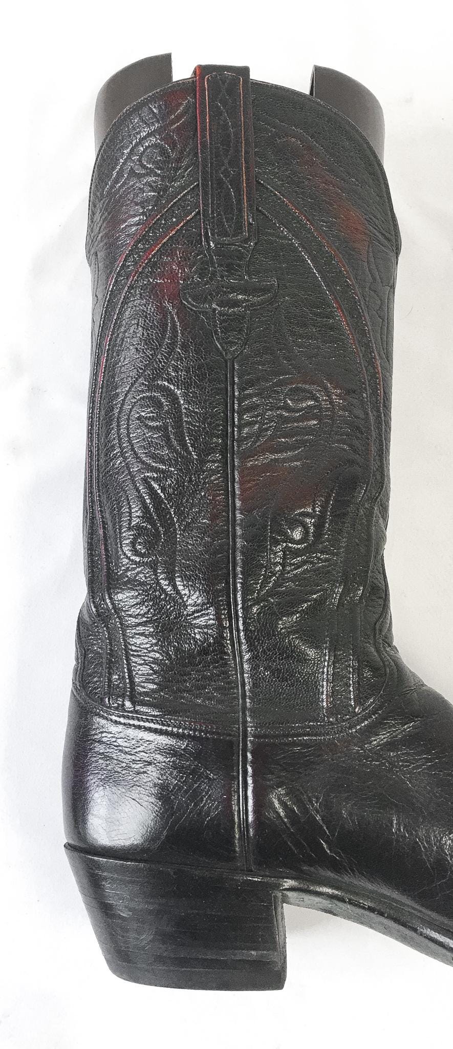 Vintage Lucchese Dark Cherry Red Leather Cowboy Boots, Men's Sz. 10B, Style L6630, Vintage Western Boots