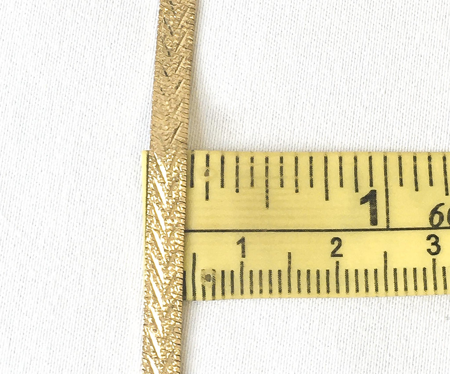 14K Italy Yellow Gold Etched Flat Herringbone Chain Bracelet, 7", 4mm Width, Elegant Everyday Dainty Stackable Bracelet