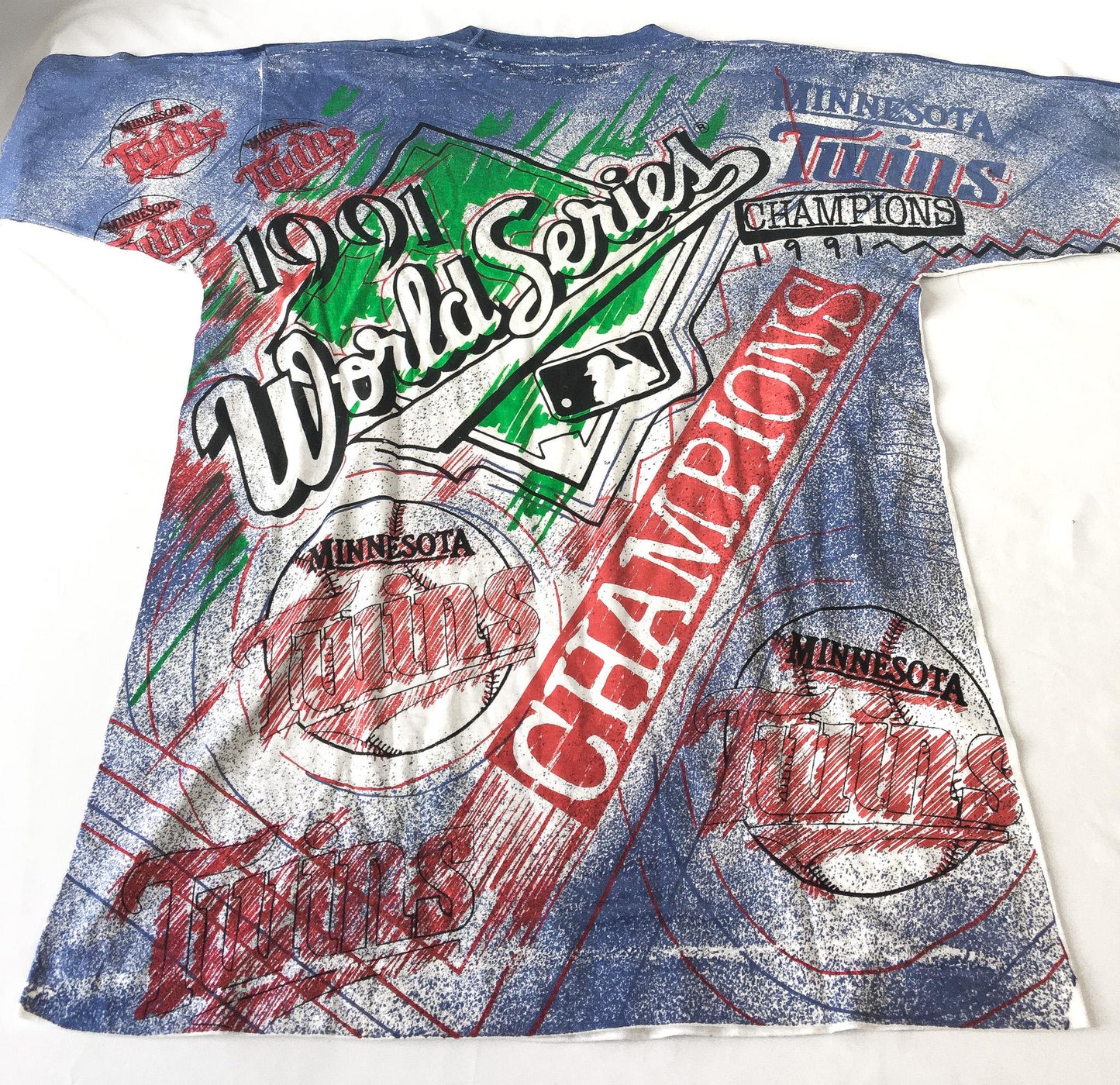 1991 Minnesota Twins World Series Champions All-Over Print Graphic T-Shirt, Mens Sz. XL Vintage MLB Minnesota Twins Streetwear Style Apparel