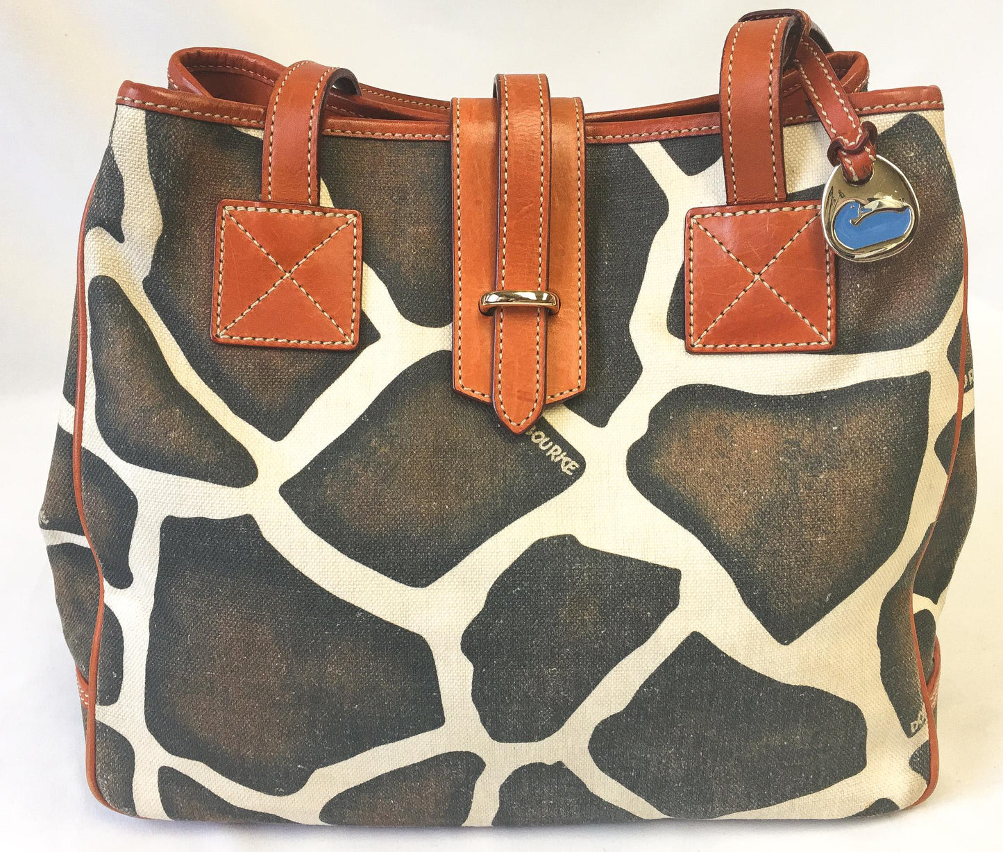 Y2K Dooney and Bourke Giraffe Animal Print Canvas Leather Shoulder Tote Bag, Unique 00s Animal Print Handbag