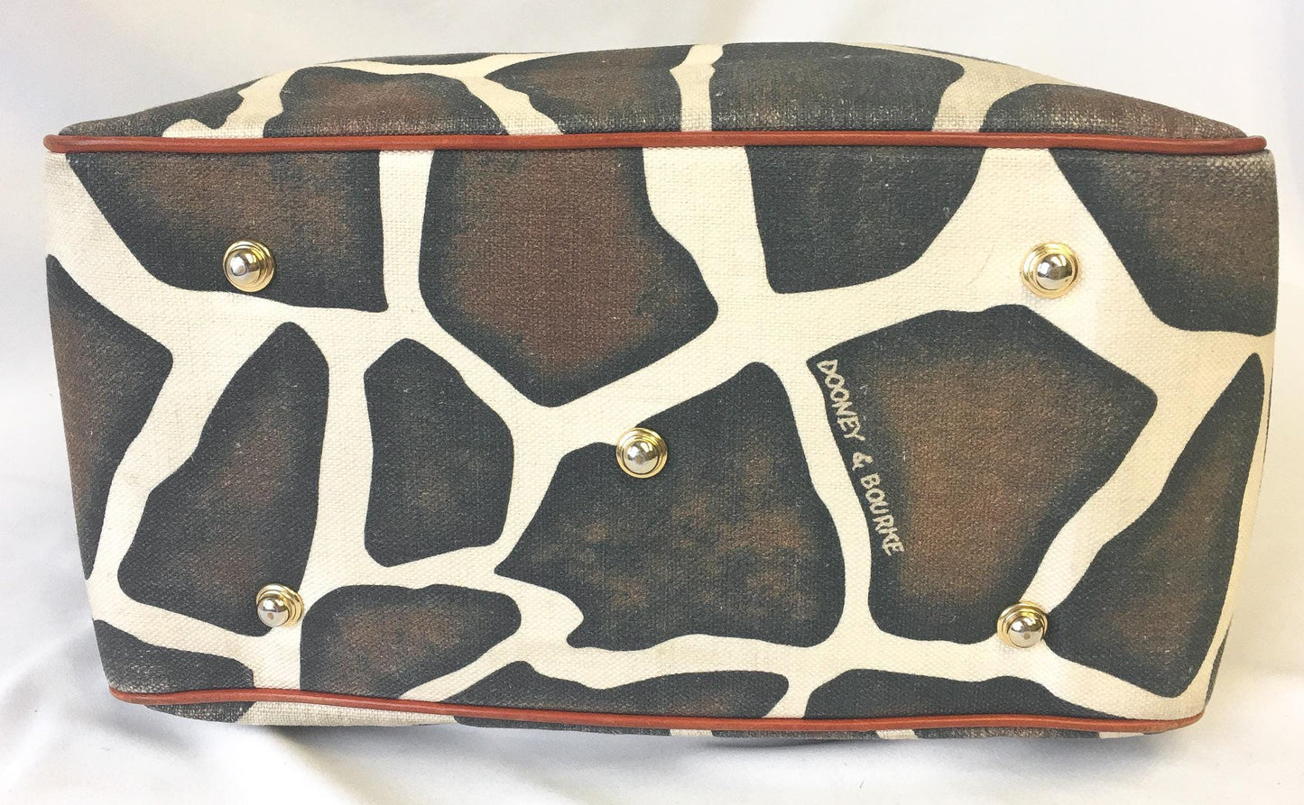 Y2K Dooney and Bourke Giraffe Animal Print Canvas Leather Shoulder Tote Bag, Unique 00s Animal Print Handbag