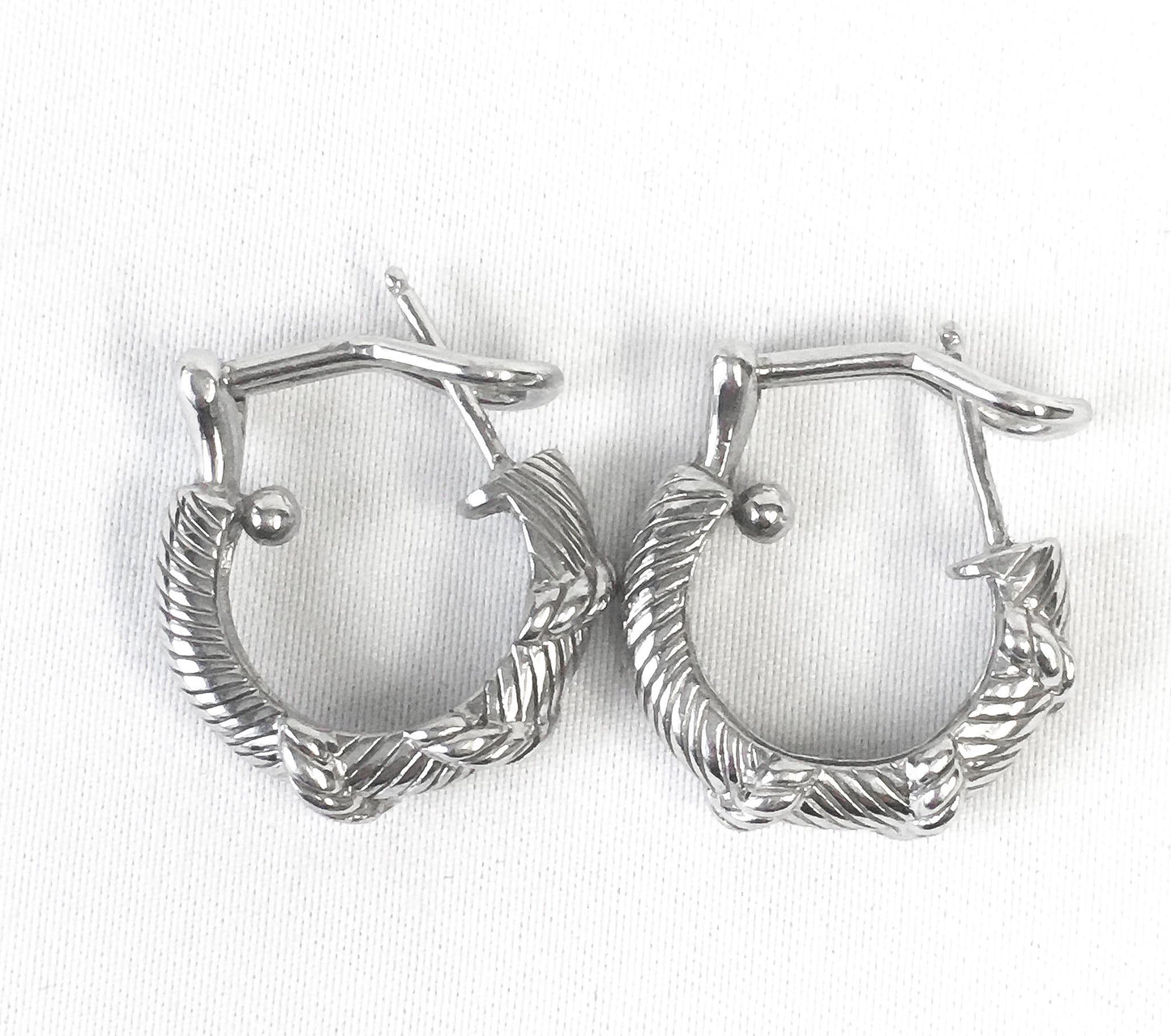 925 Judith Ripka Sterling Silver Ribbed Textured Hoop Earrings, Unique Silver Hoops