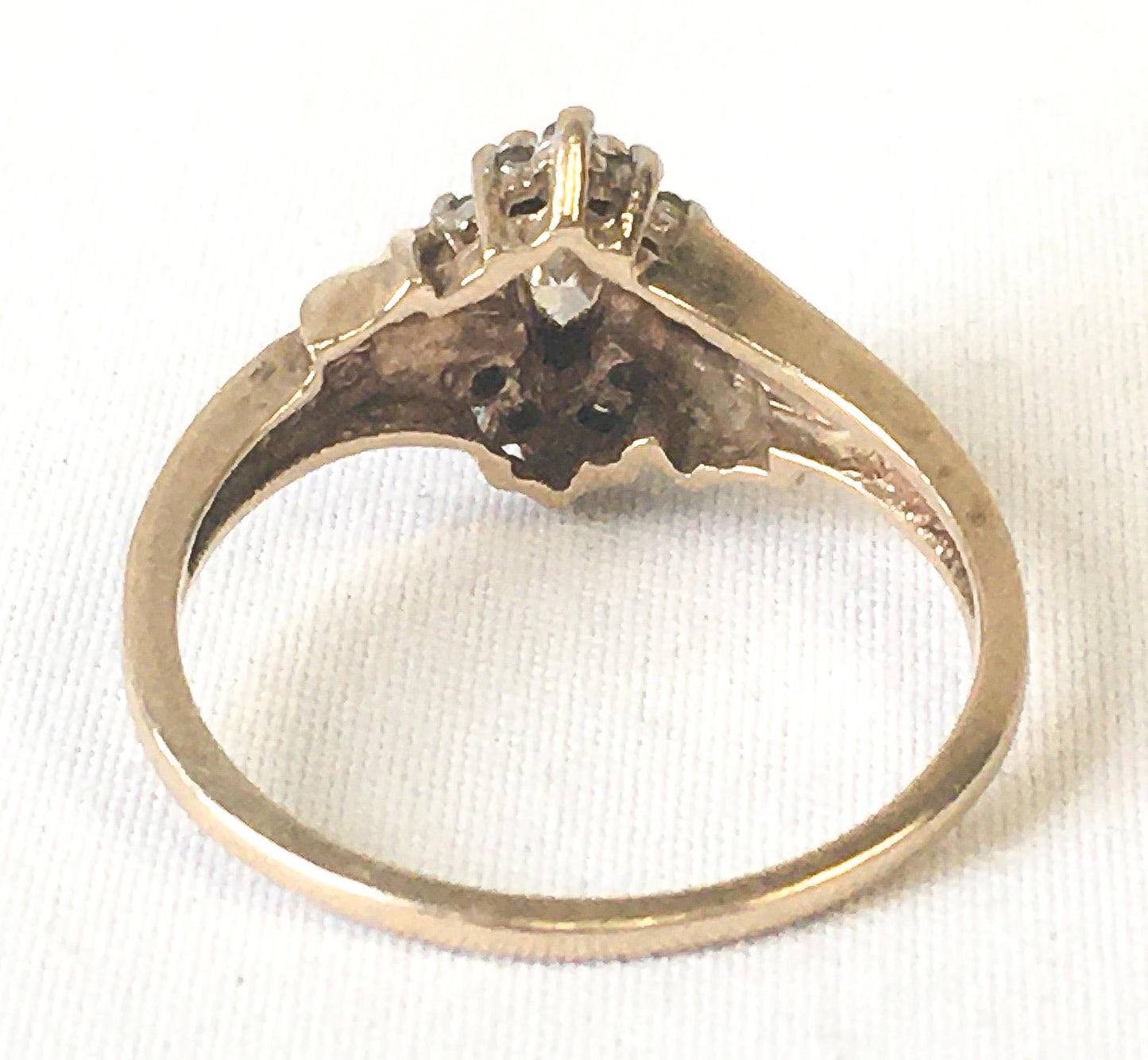 Vintage 10K Yellow Gold Cubic Zirconia Marquise Cluster Ring, Sz. 6, Elegant Classy Everyday Engagement Wedding Ring