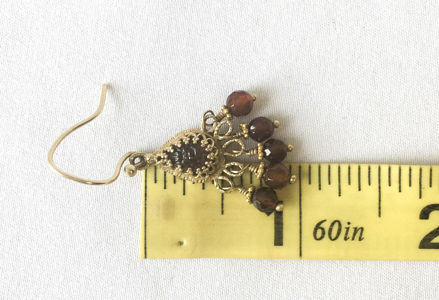 14K Becky Kelso Jade Red Beaded Chandelier Dangle Earrings, Vintage Boho Earrings