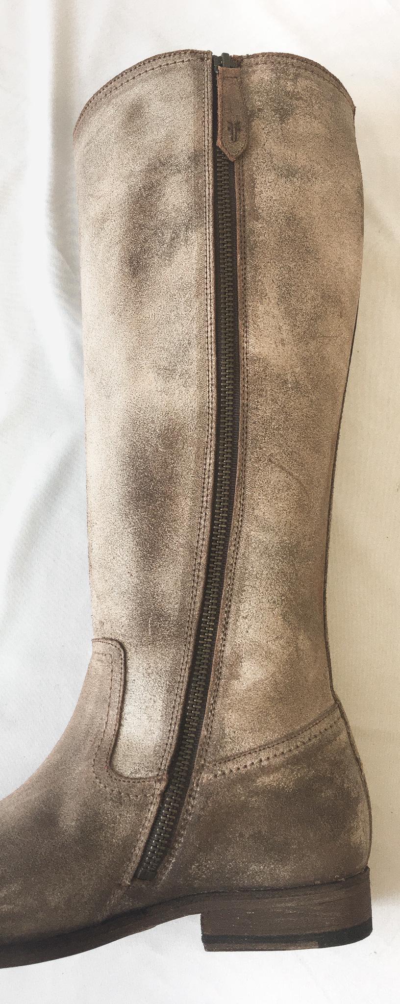 Vintage Frye Beige Distressed Knee High Zip Up Leather Boots, Women's Sz. 8B, Style 4001, Vintage Western Boots