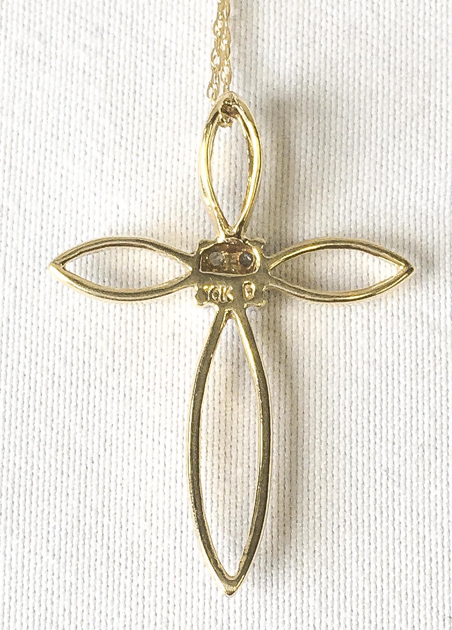 10K Yellow Gold Diamond Open Line Cross Necklace, 18", Dainty Simple Everyday Layering Cross Necklace