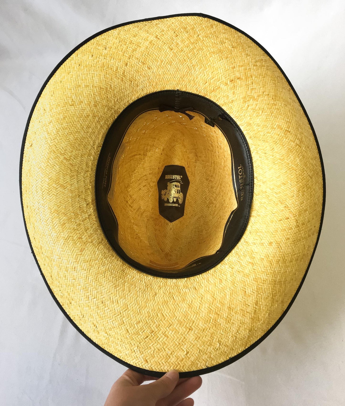 Vintage Resistol Stagecoach Straw Black Mesa Yellow Cowboy Hat with Woven Feather Band Detail, Sz 7 5/8, Unique Western Hat
