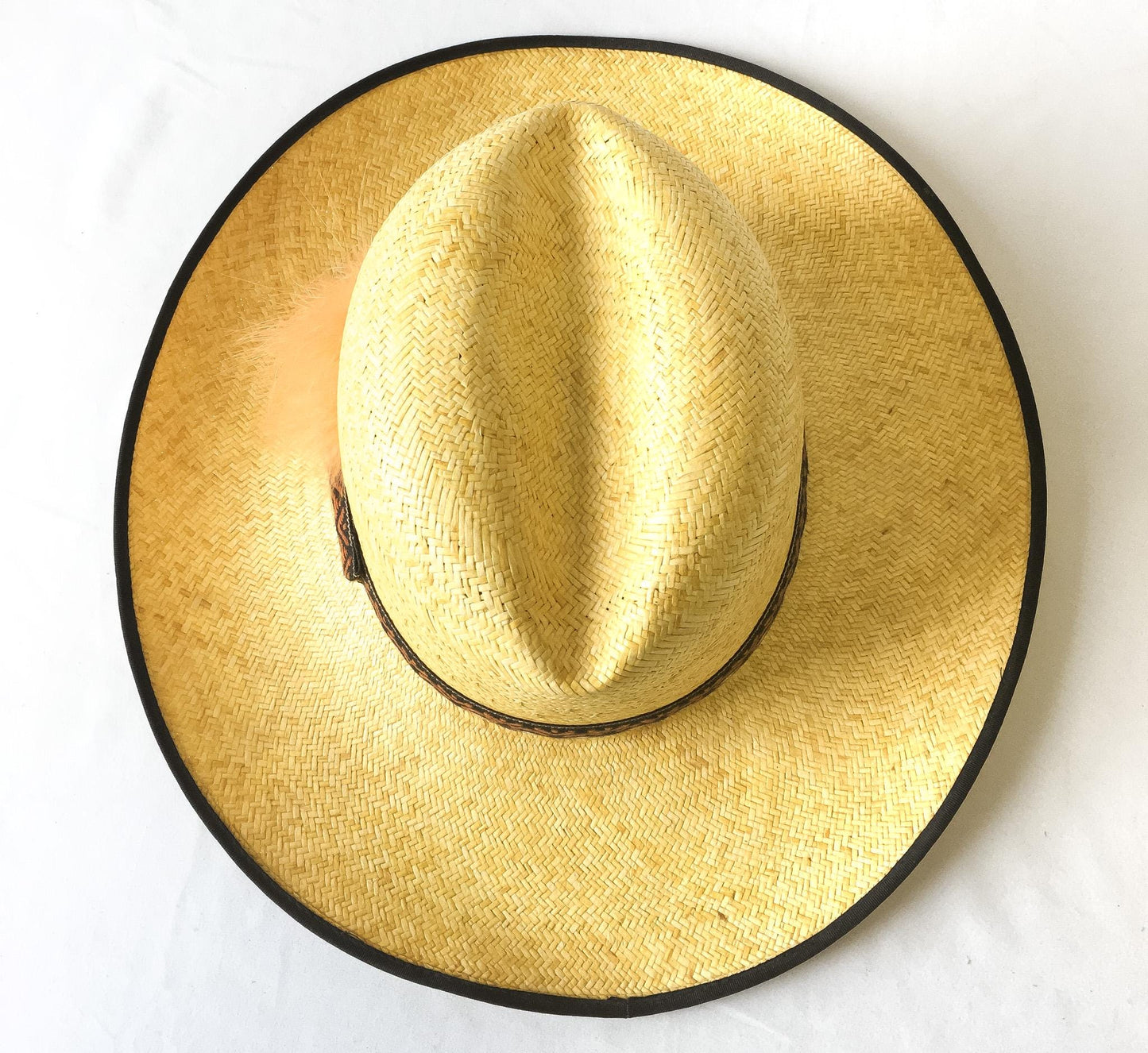 Vintage Resistol Stagecoach Straw Black Mesa Yellow Cowboy Hat with Woven Feather Band Detail, Sz 7 5/8, Unique Western Hat