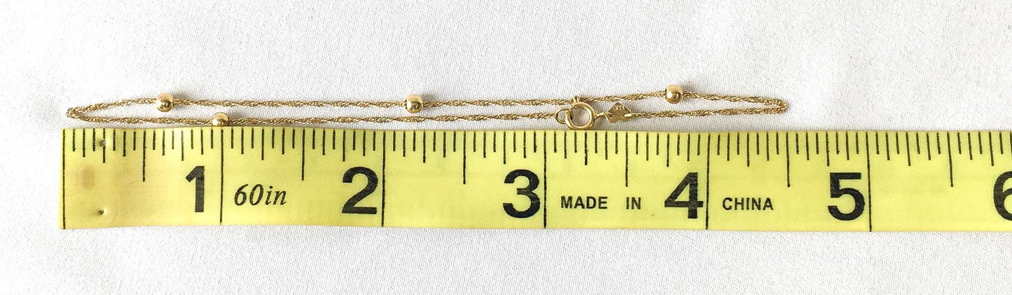 14K OroAmerica Yellow Gold Chain Anklet/Bracelet with Round Spacers, 9", Simple Dainty Everyday Stackable Anklet Bracelet