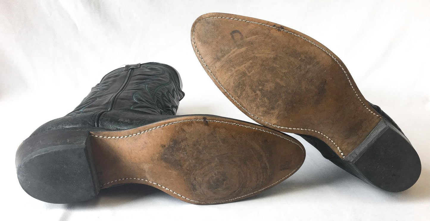 Vintage Laredo Black Leather Cowboy Boots with Teal/Blue Embroidery, Style #2760, Men's Sz. 10D, Vintage Western Boots