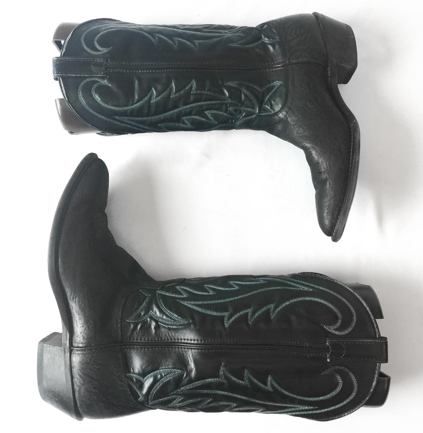 Vintage Laredo Black Leather Cowboy Boots with Teal/Blue Embroidery, Style #2760, Men's Sz. 10D, Vintage Western Boots