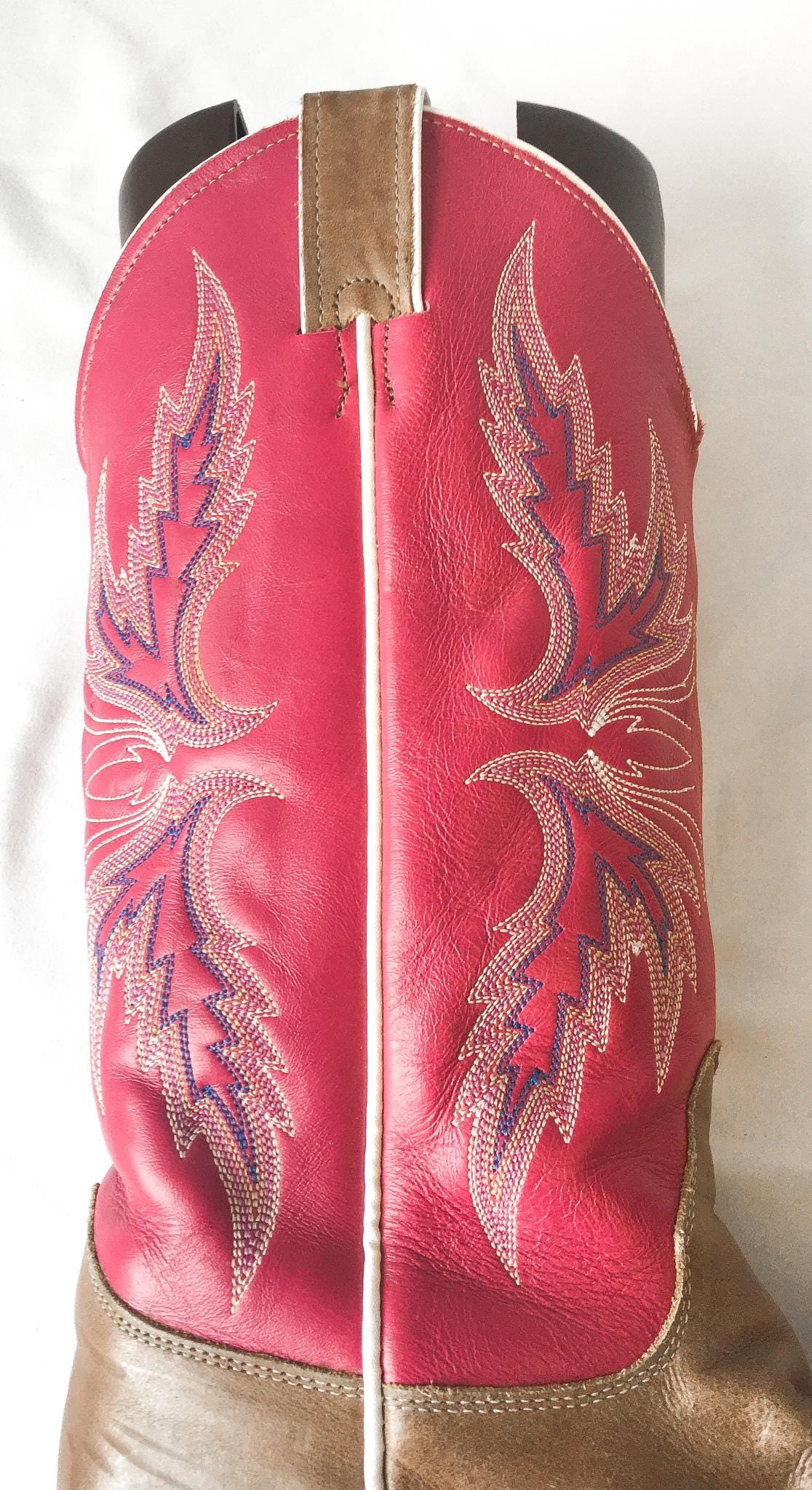 Justin Bent Rail Pink Brown Leather Square Toe Cowboy Boots, Style #BRL311, Women's Sz 9B, Vintage Unique Western Cowgirl Festival Boots
