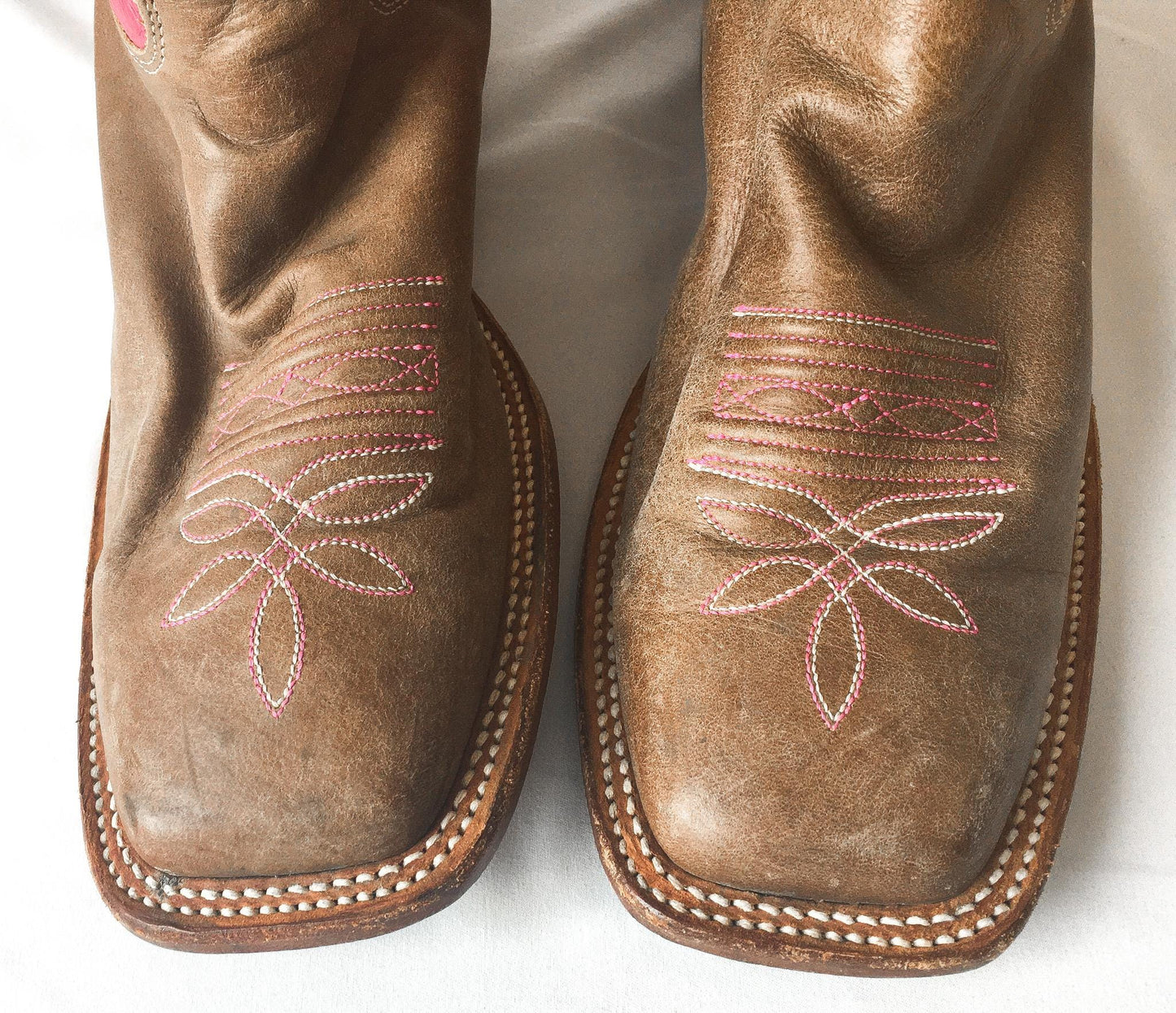 Justin Bent Rail Pink Brown Leather Square Toe Cowboy Boots, Style #BRL311, Women's Sz 9B, Vintage Unique Western Cowgirl Festival Boots