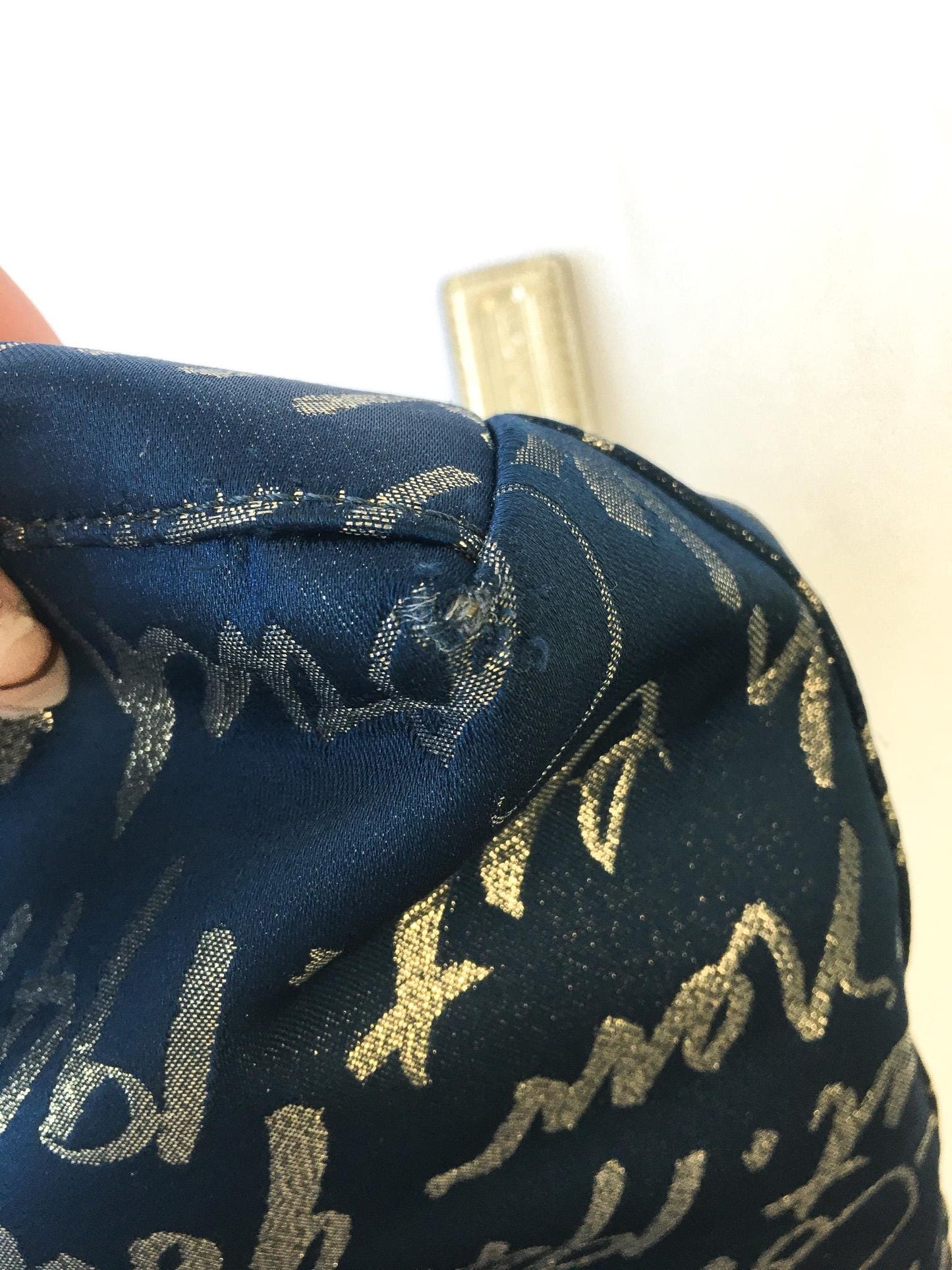 Y2K Coach Signature Script Navy/Metallic Gold Lurex Shoulder Tote Bag, Style F17097, Unique 00s Statement Handbag