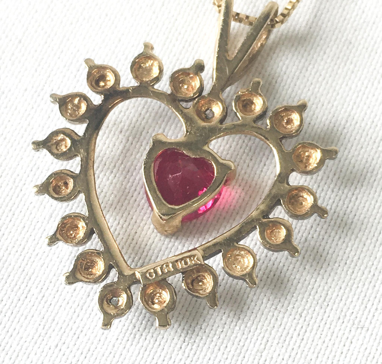 Vintage 10K Ruby White Topaz Heart Pendant on 19.5 Inch 14K Chain, Vintage Elegant Princess Style Necklace