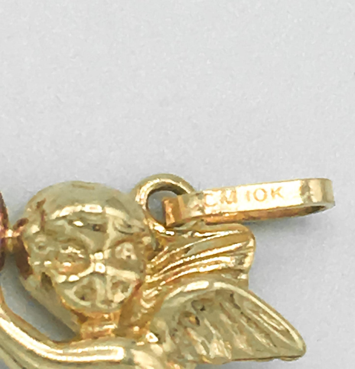 Vintage 10K Yellow and Rose Gold Cupid Cherub Heart Pendant, .75 Inches