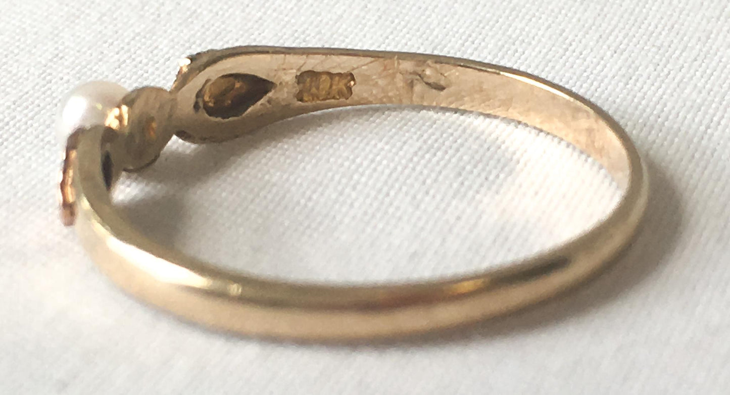 Vintage 10K RGC Black Hills Gold Two Leaf Pearl Band Ring, Sz. 6, Vintage Dainty Black Hills Gold Jewelry
