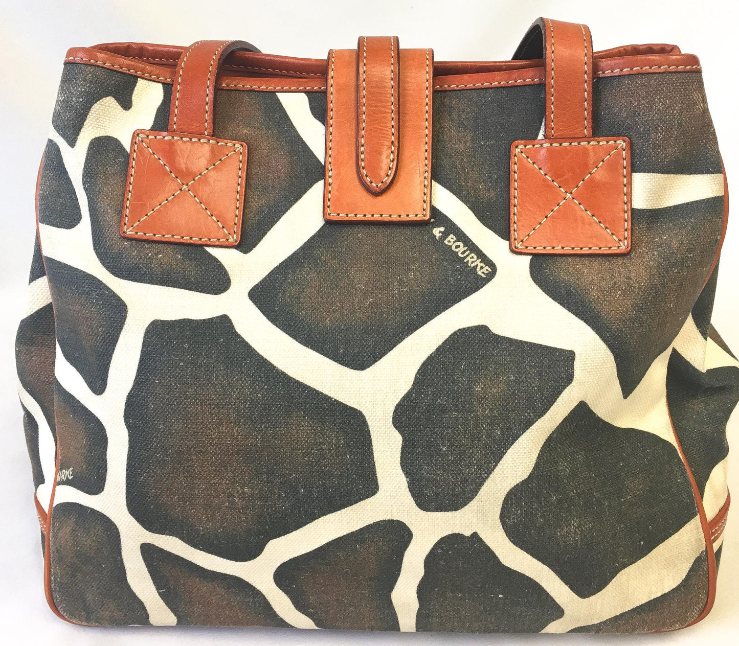 Y2K Dooney and Bourke Giraffe Animal Print Canvas Leather Shoulder Tote Bag, Unique 00s Animal Print Handbag