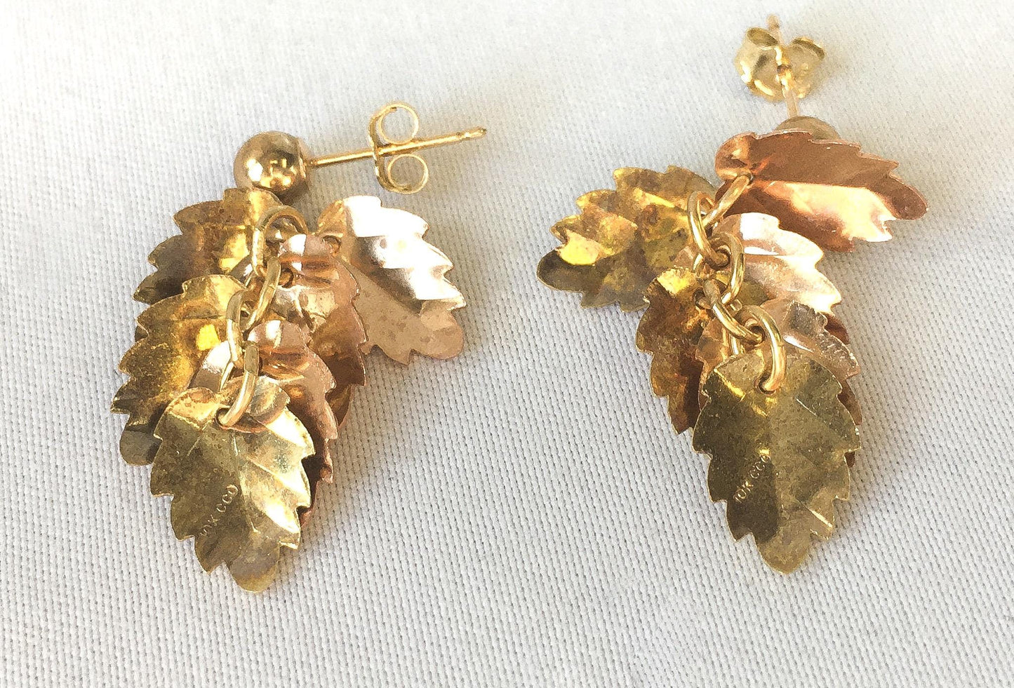 10K CCO Black Hills Gold Multi Leaf Dangle Earrings, Vintage Black Hills Gold Jewelry