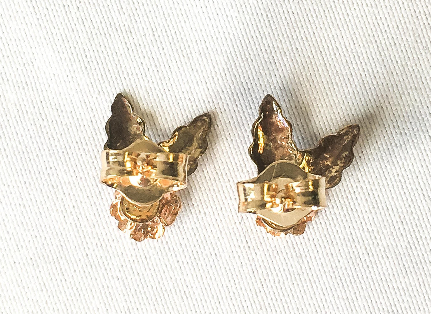 10K 14K Black Hills Gold Floral Leaf Stud Earrings, Dainty Black Hills Gold Floral Studs