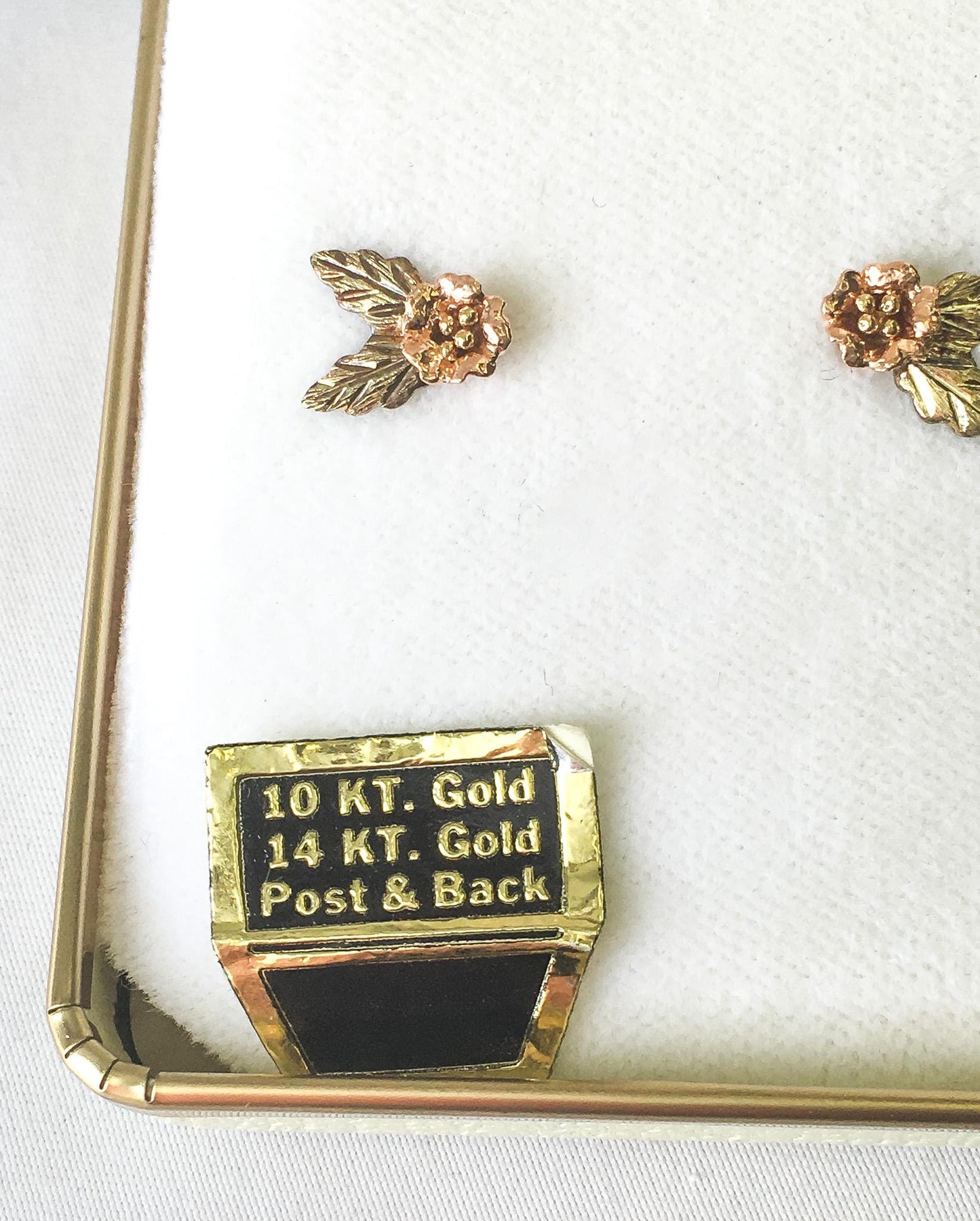 10K 14K Black Hills Gold Floral Leaf Stud Earrings, Dainty Black Hills Gold Floral Studs