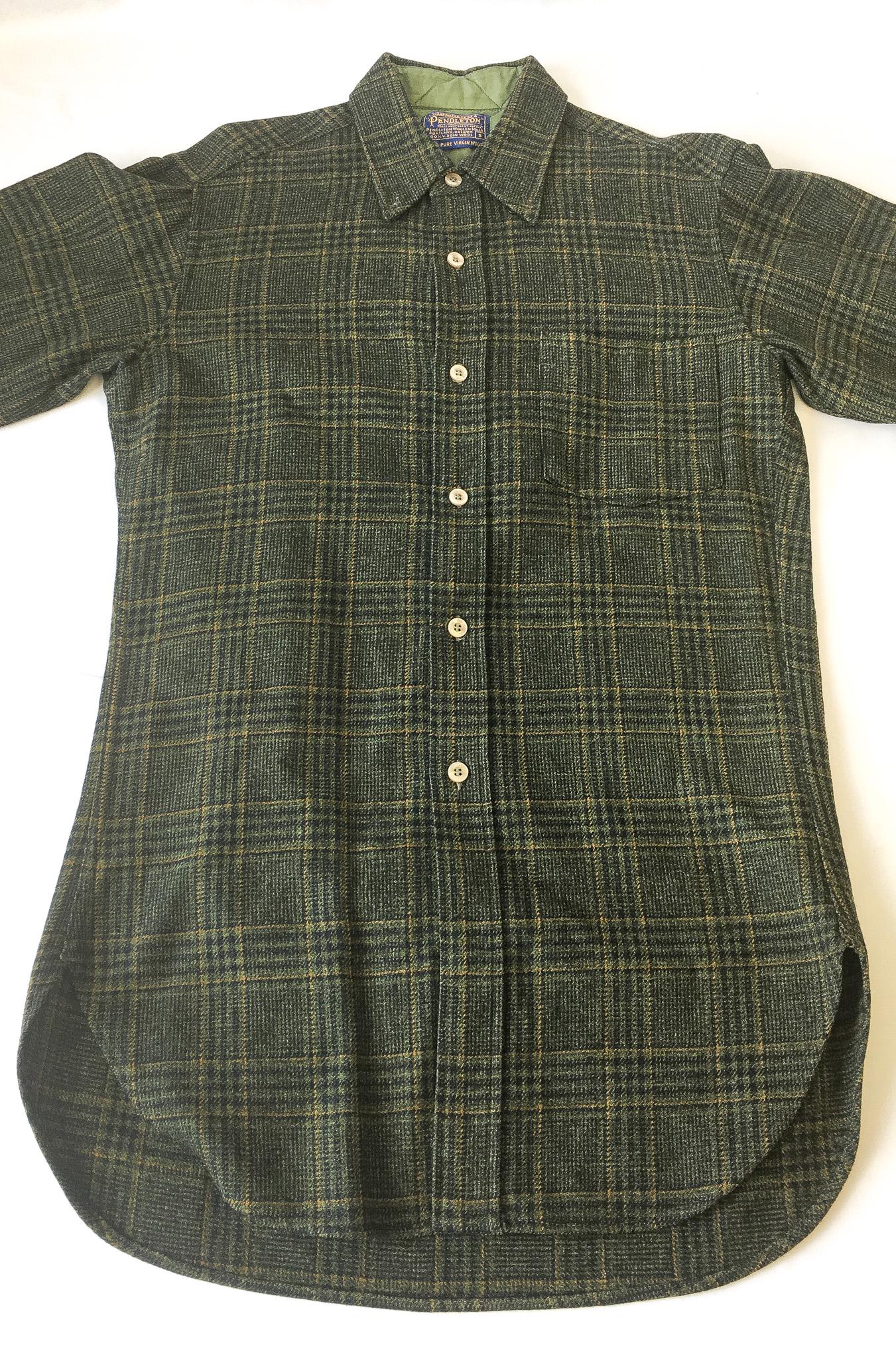 70s Pendleton Green Wool Plaid Quilted Flannel, Men's Sz. S, Vintage Unisex Wool Button Down