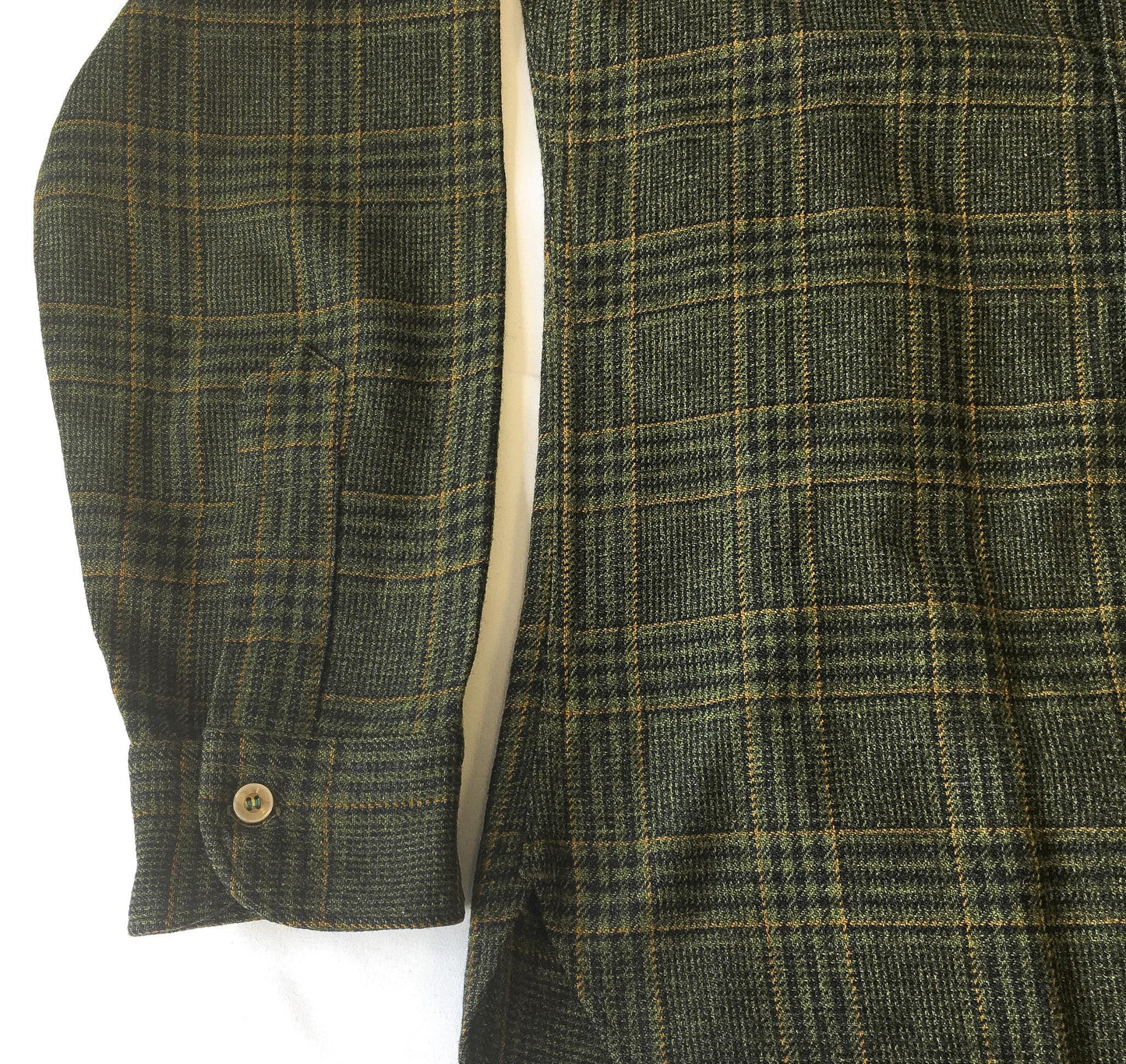70s Pendleton Green Wool Plaid Quilted Flannel, Men's Sz. S, Vintage Unisex Wool Button Down