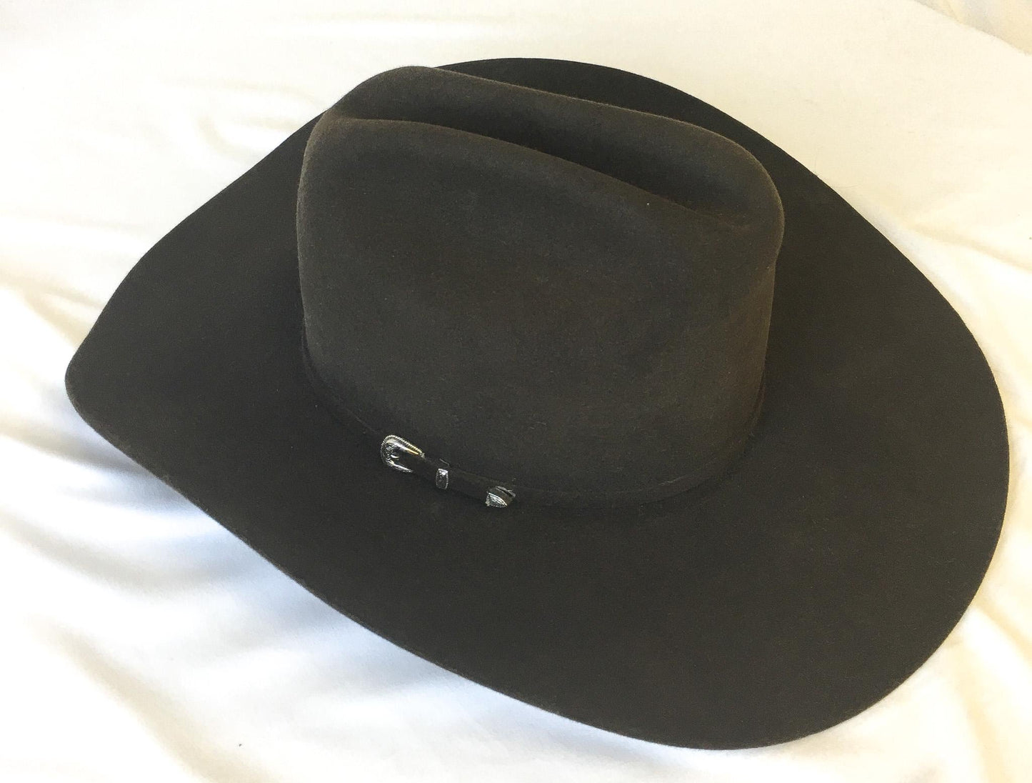 Maverick Chocolate Brown Cowboy Hat with Silver Buckle Band Detail, Sz 7 1/4, Vintage Western Festival Hat