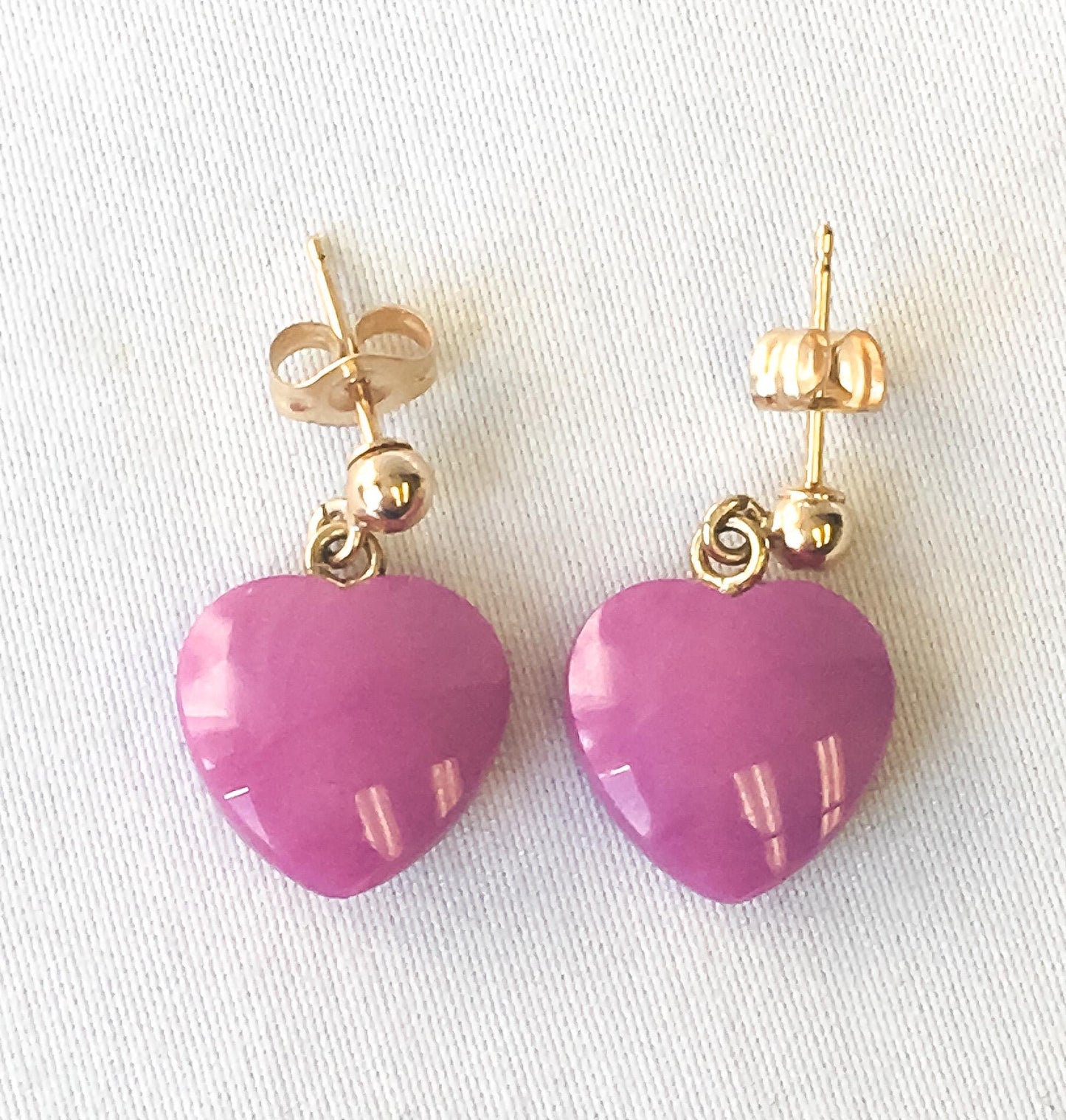 14K Pink Star Ruby Heart Shaped Dangle Stud Earrings, Unique Elegant Dainty Ruby Earrings