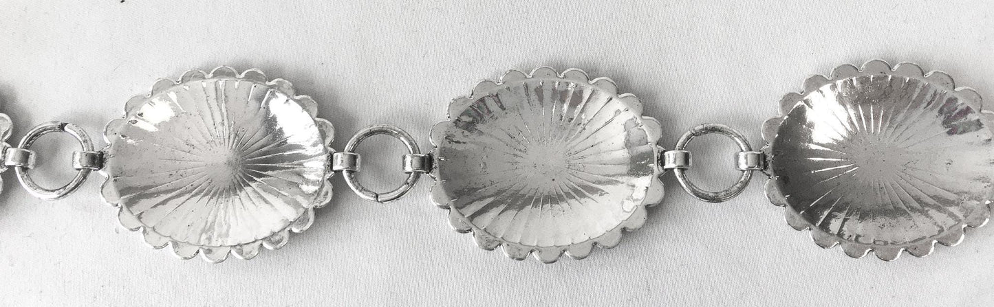 Vintage Silver Toned Oval Concho Chain Link Belt, Fits Any Size Waist, Vintage Boho Western Style Festival Belt