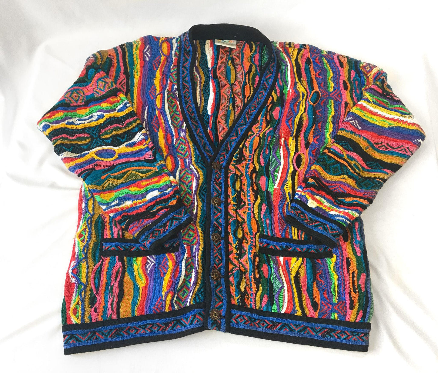 90s Authentic COOGI Rainbow Button Up Cardigan Sweater, Men's Sz. M, Vintage Authentic Coogi Grandpa Eclectic Retro Style Sweater