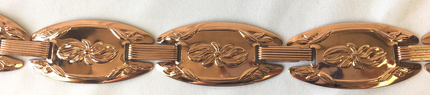 Vintage 70s Coppercraft Guild Copper/Rose Gold Toned Floral Detachable Adjustable Chain Belt, 22"-32", Vintage Boho Western Style Belt