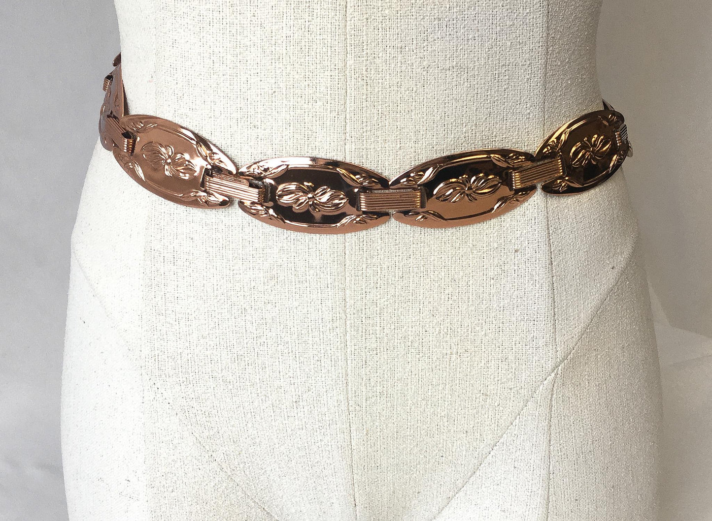 Vintage 70s Coppercraft Guild Copper/Rose Gold Toned Floral Detachable Adjustable Chain Belt, 22"-32", Vintage Boho Western Style Belt