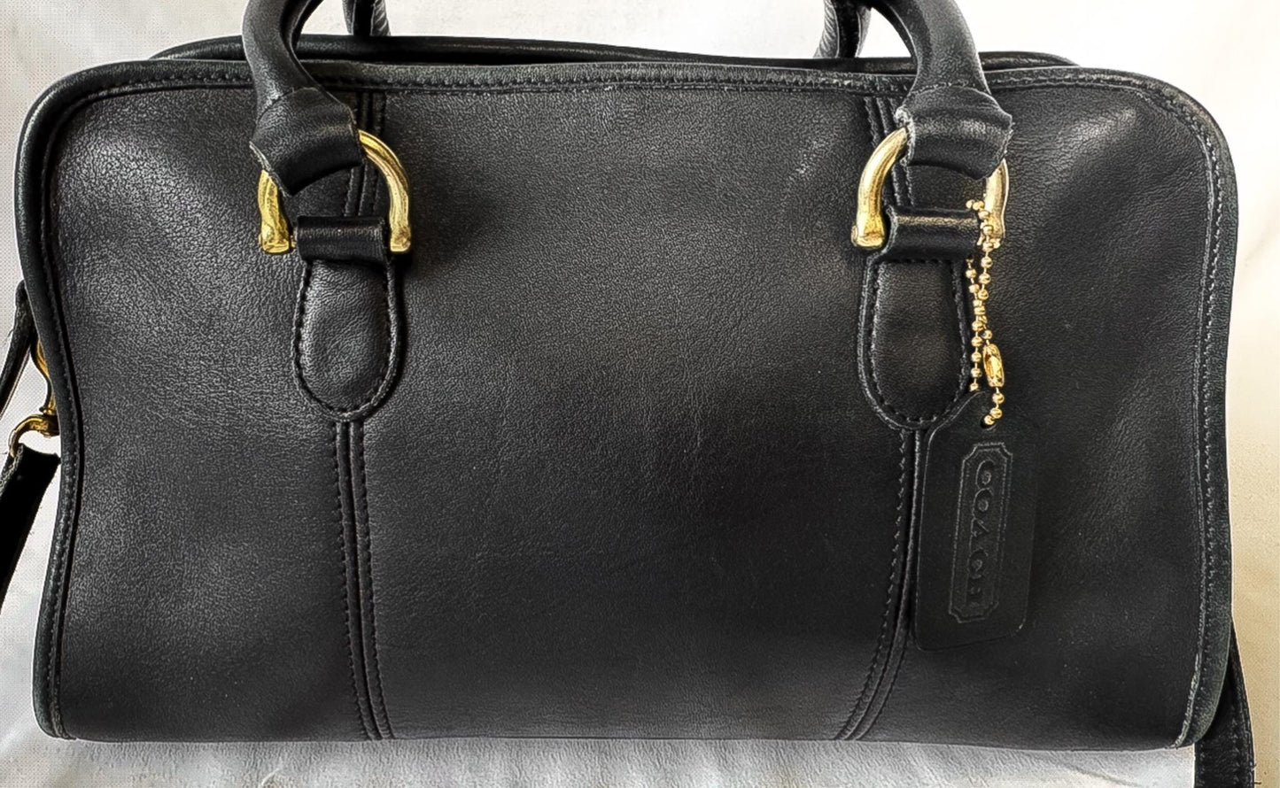 90s Coach Beaumont Black Leather Doctor Satchel Top Handle with Detachable Crossbody Strap, Style 9871, Vintage Rare Coach Handbag