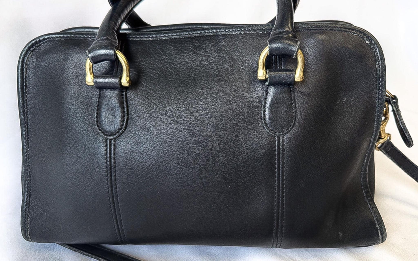 90s Coach Beaumont Black Leather Doctor Satchel Top Handle with Detachable Crossbody Strap, Style 9871, Vintage Rare Coach Handbag