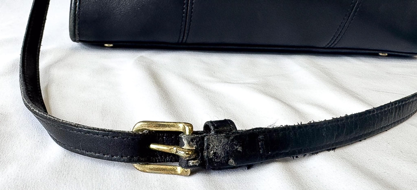 90s Coach Beaumont Black Leather Doctor Satchel Top Handle with Detachable Crossbody Strap, Style 9871, Vintage Rare Coach Handbag