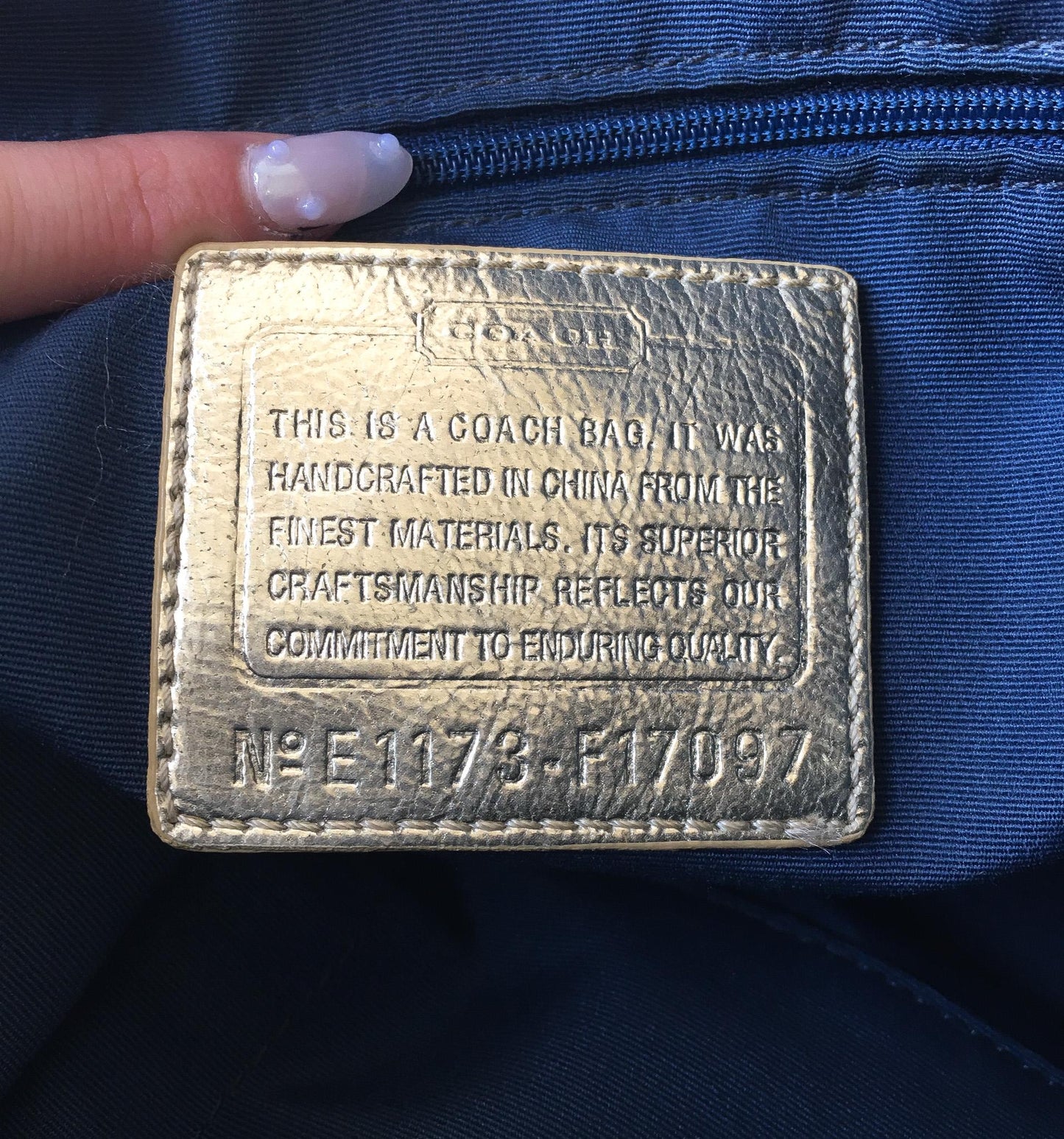 Y2K Coach Signature Script Navy/Metallic Gold Lurex Shoulder Tote Bag, Style F17097, Unique 00s Statement Handbag
