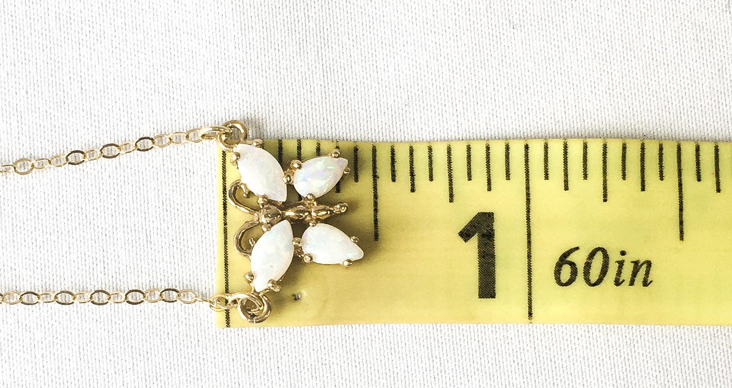 14K Opal Butterfly Necklace, 16", Dainty Simple Everyday Layering Necklace