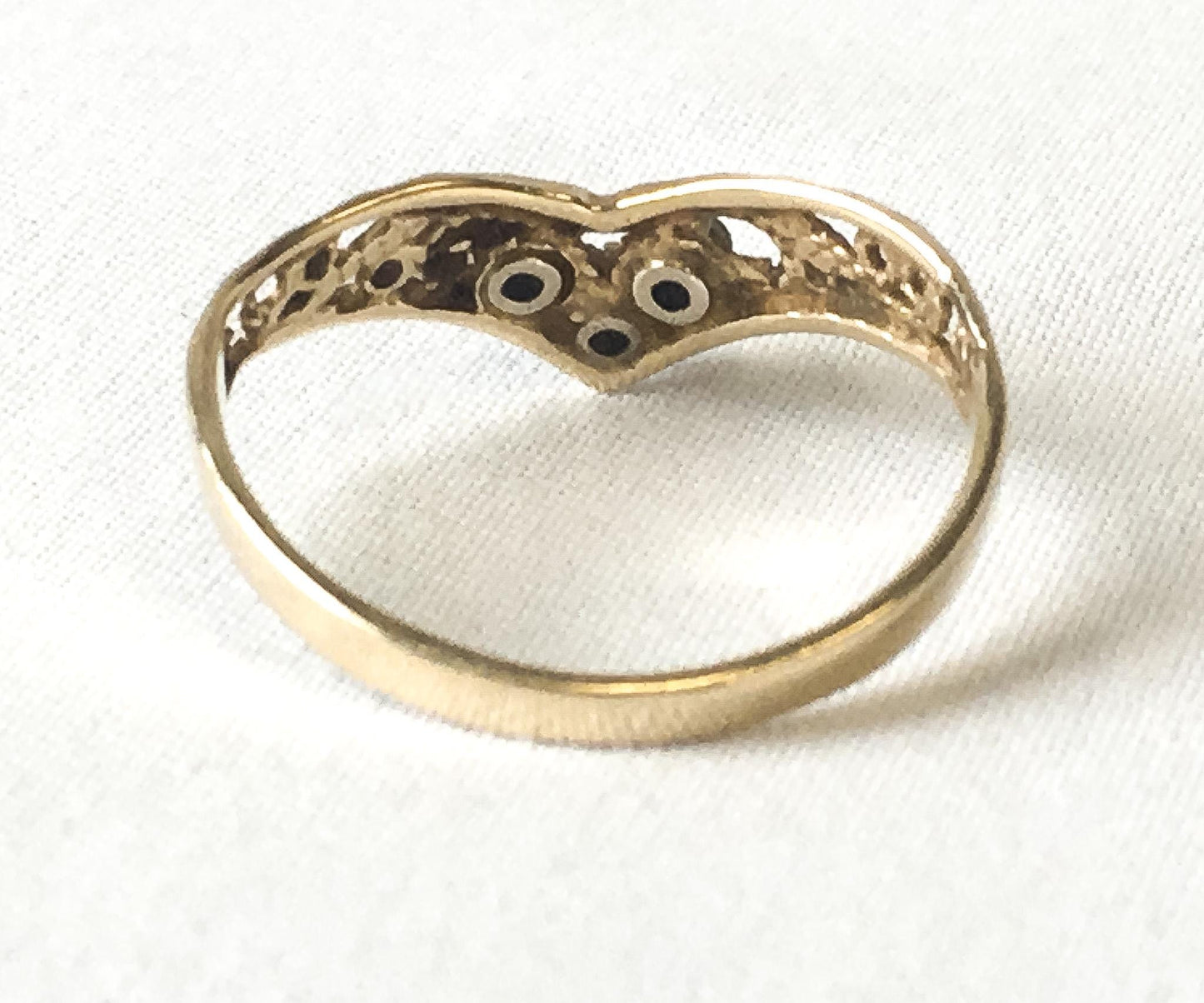 Vintage 14K Yellow Gold Diamond Filligree Chevron Band Ring, Sz. 6, Vintage Elegant Dainty Simple Everyday Stackable Ring