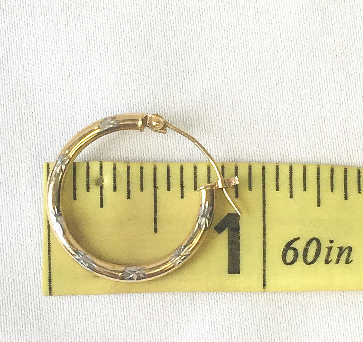 14K Yellow and White Gold Two Toned Star Etched Thin Hoops, Lightweight Simple Dainty Everyday Minimalist Hoops