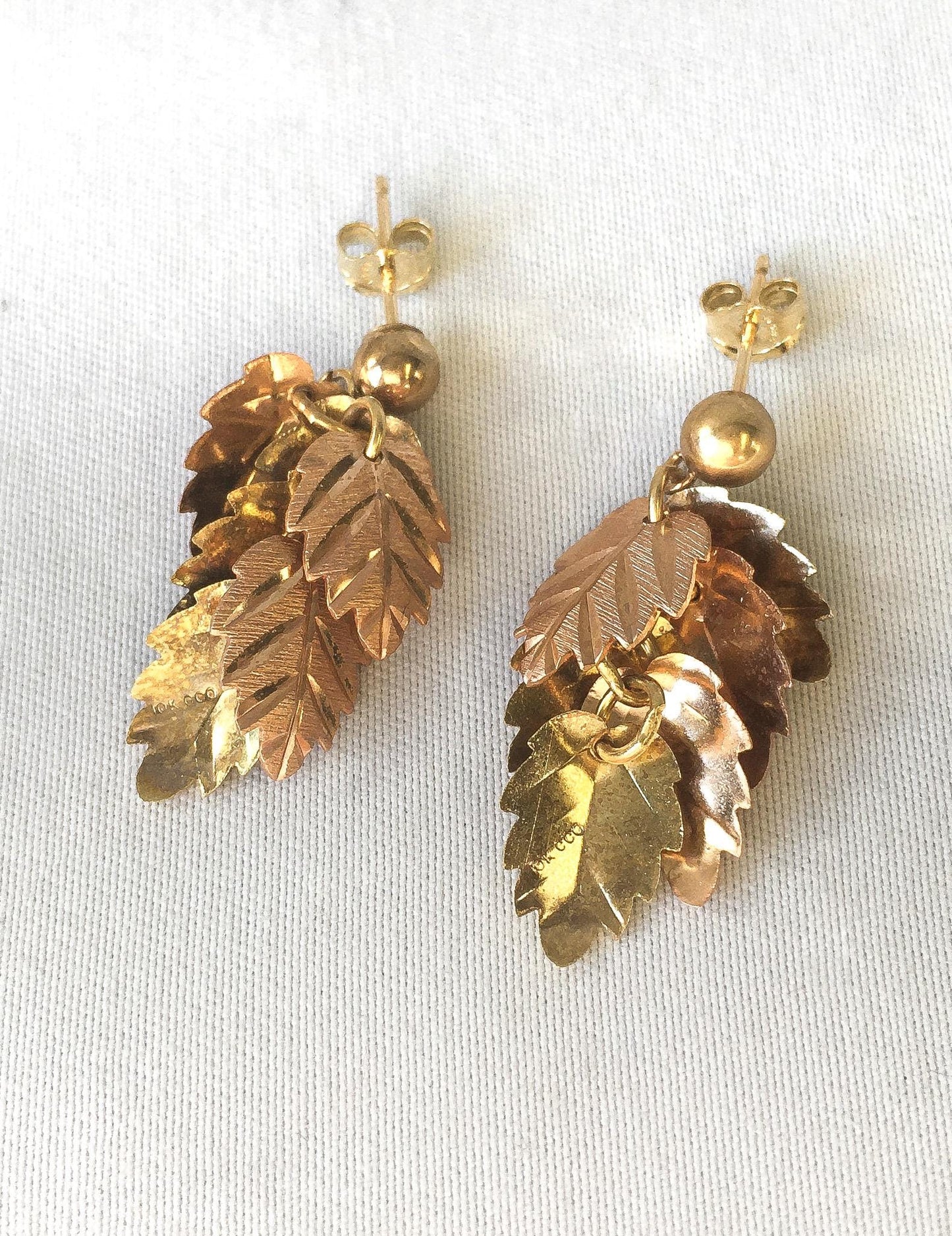 10K CCO Black Hills Gold Multi Leaf Dangle Earrings, Vintage Black Hills Gold Jewelry