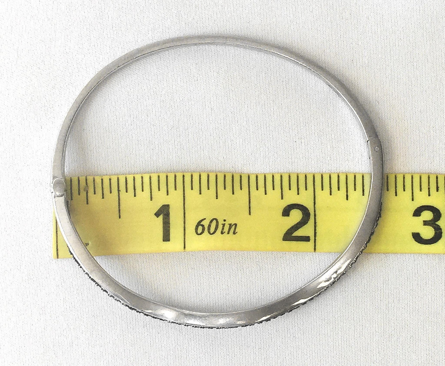 925 and Black Diamond Silver Wave Bangle Bracelet, 6-8", Unique Stackable Bangle Bracelet