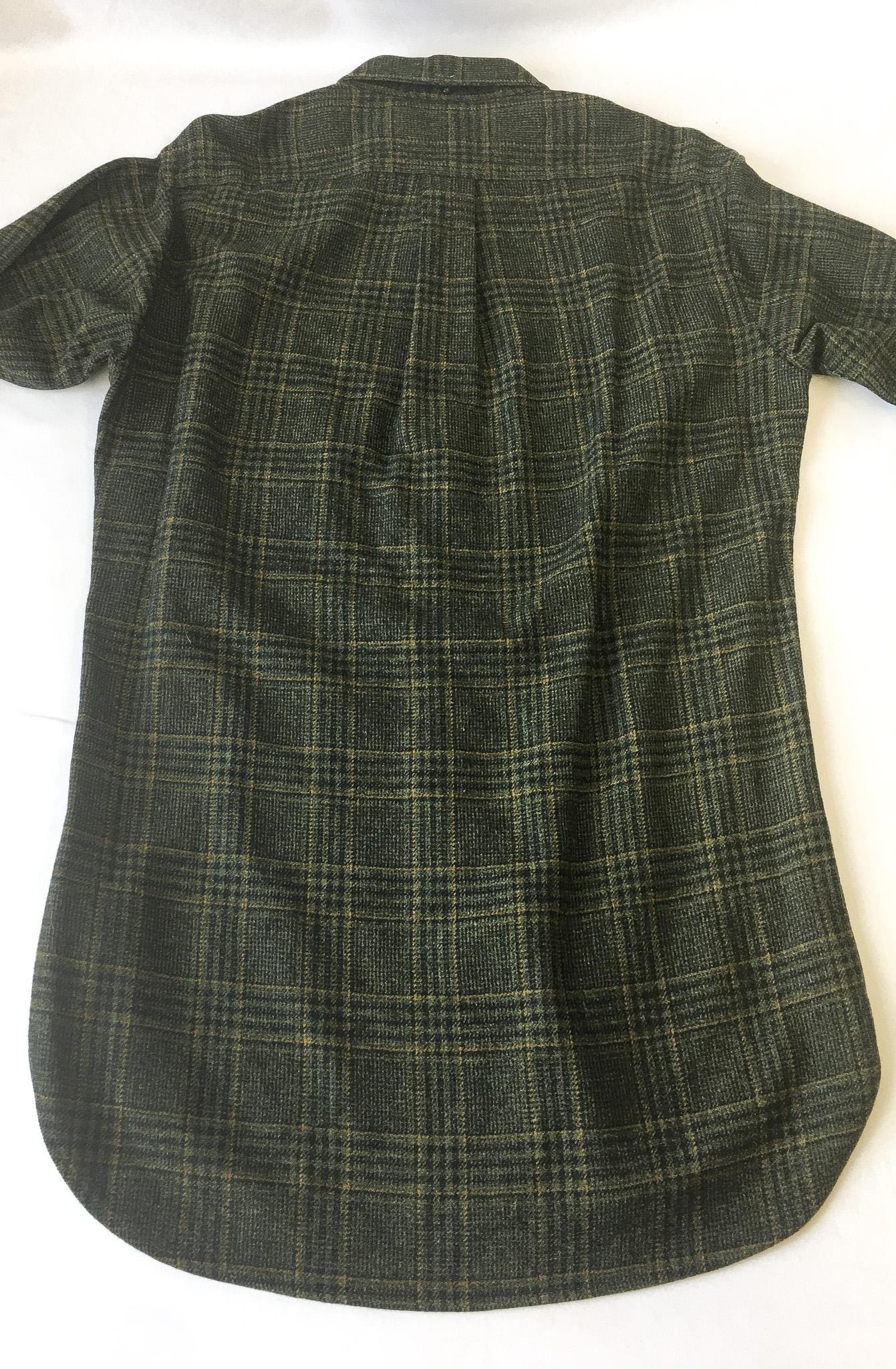 70s Pendleton Green Wool Plaid Quilted Flannel, Men's Sz. S, Vintage Unisex Wool Button Down
