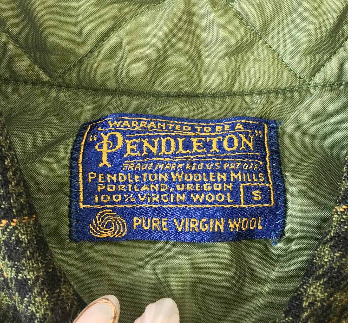 70s Pendleton Green Wool Plaid Quilted Flannel, Men's Sz. S, Vintage Unisex Wool Button Down