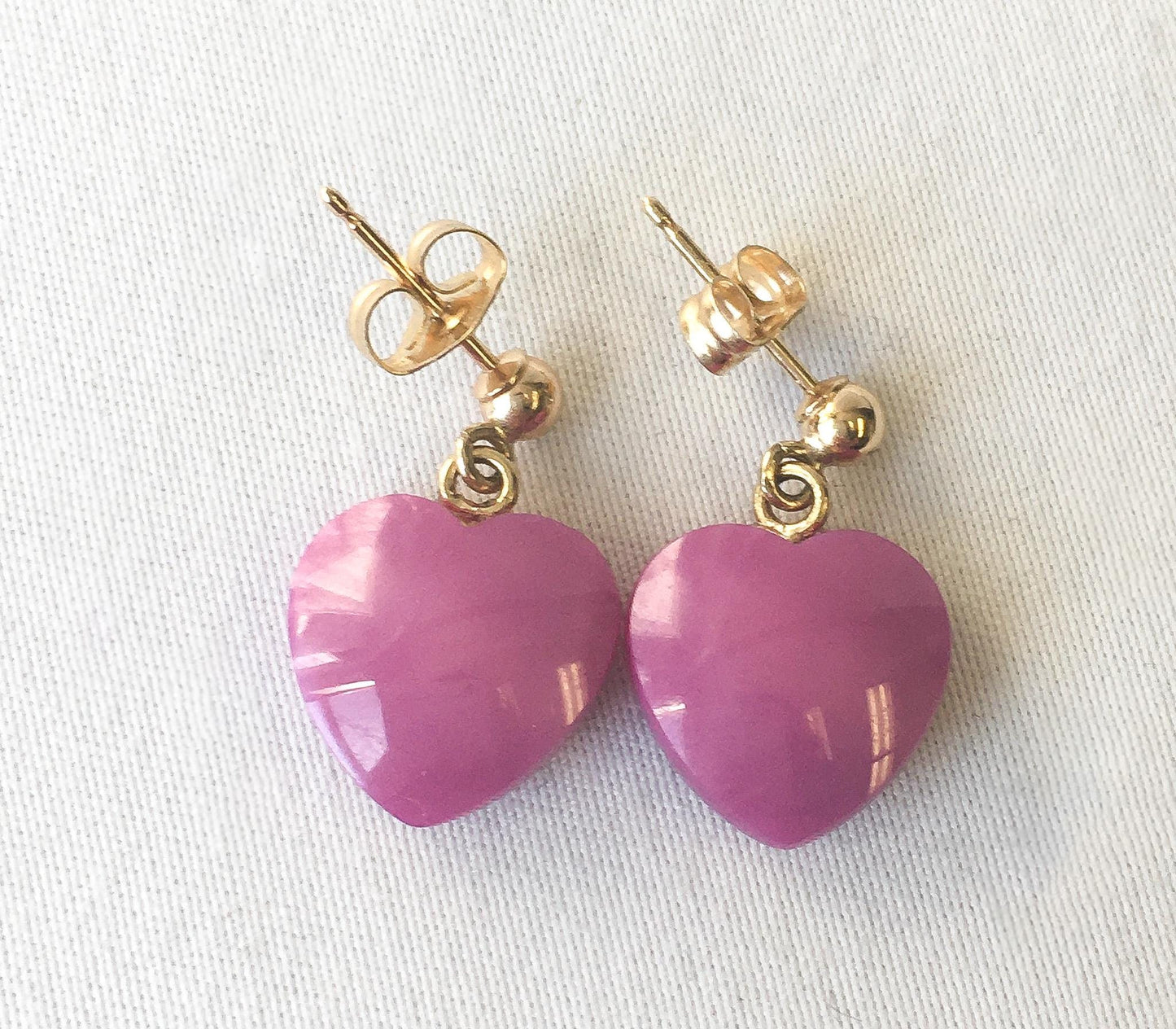 14K Pink Star Ruby Heart Shaped Dangle Stud Earrings, Unique Elegant Dainty Ruby Earrings